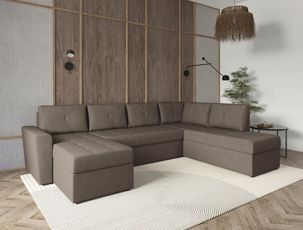 WOHNLANDSCHAFT TERMOLI Taupe Jacquard  - Taupe/Schwarz, Design, Kunststoff/Textil (155/297/212cm) - MID.YOU