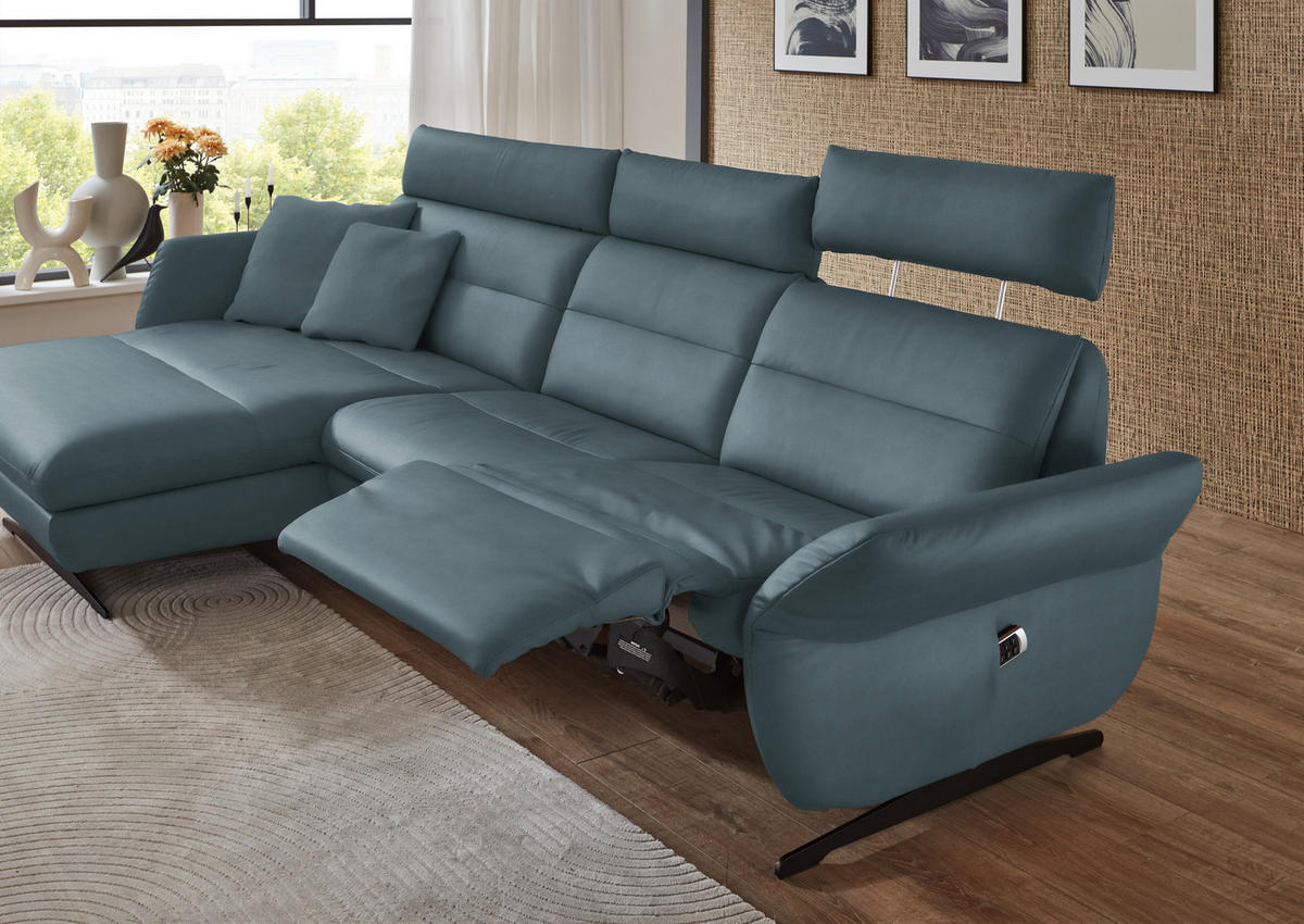 ECKSOFA in Echtleder Blaugrau  - Blaugrau/Schwarz, Design, Leder/Metall (169/298cm) - Dieter Knoll