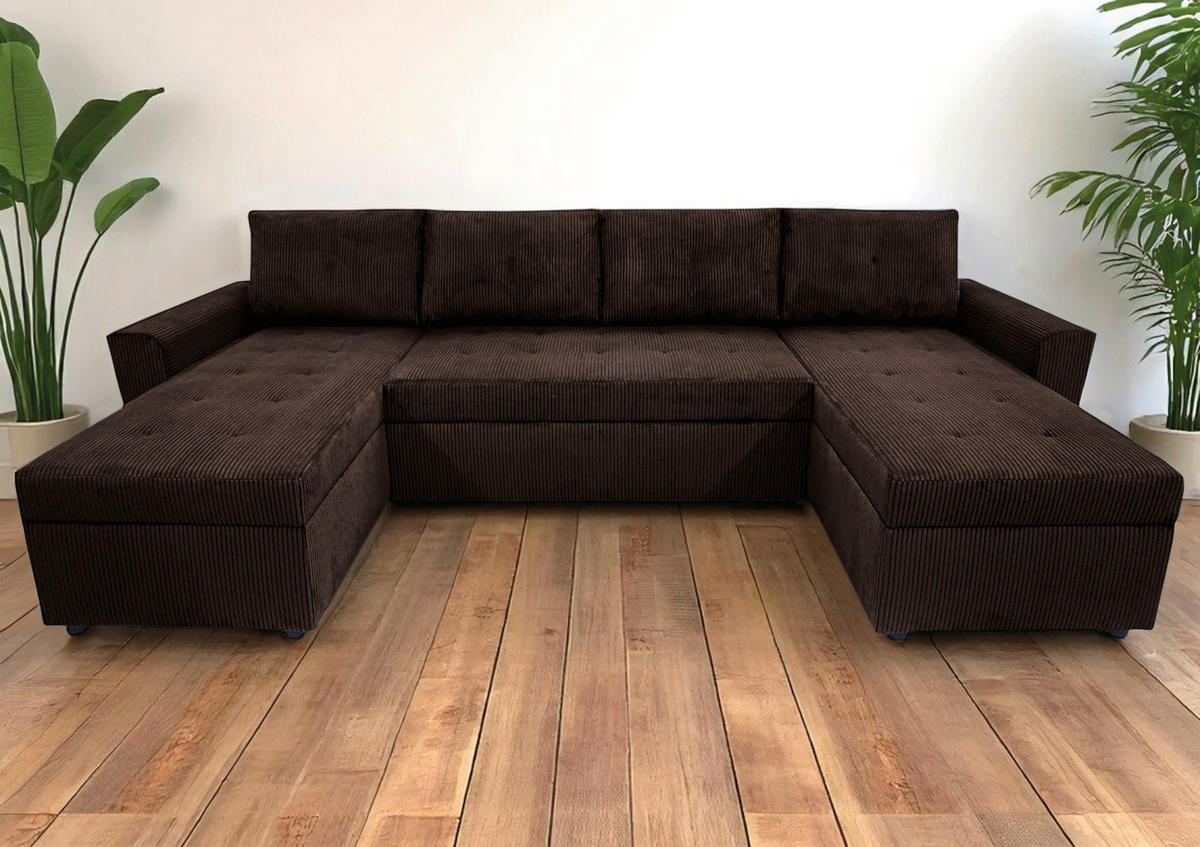 WOHNLANDSCHAFT TERMOLI Braun Cord  - Schwarz/Braun, Design, Kunststoff/Textil (155/296/155cm) - MID.YOU