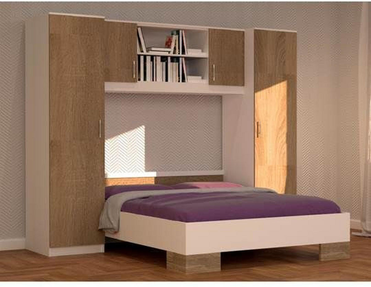 SPAVAĆA SOBA bijela, hrast Sonoma   - bijela/hrast Sonoma, Design, drvni materijal (255/215/204cm)