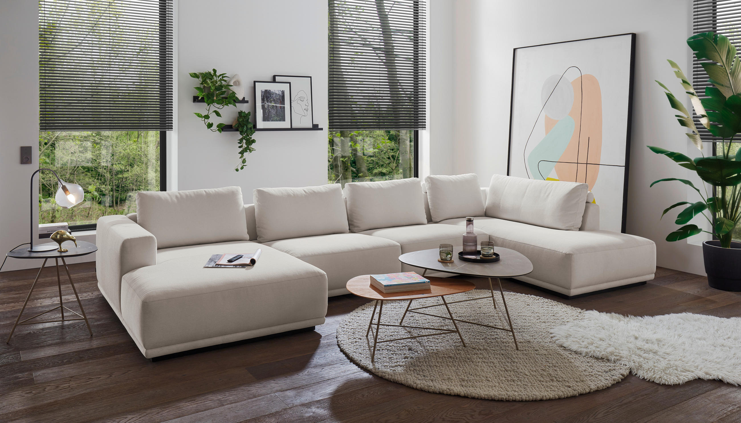 WOHNLANDSCHAFT Weiß Chenille  - Schwarz/Weiß, Design, Kunststoff/Textil (166/397/204cm) - Musterring