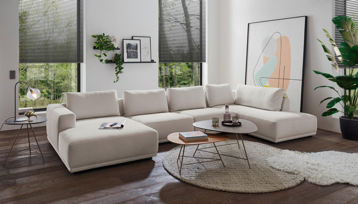 WOHNLANDSCHAFT Weiß Chenille  - Schwarz/Weiß, Design, Kunststoff/Textil (166/397/204cm) - Musterring