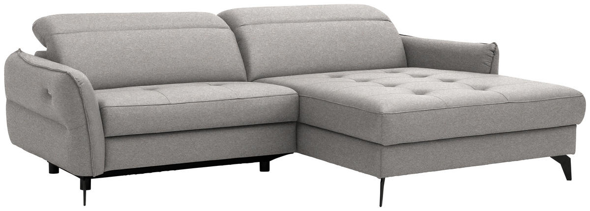 ECKSOFA MANTA in Flachgewebe Grauweiß  246/175 cm  - Grauweiß/Schwarz, Design, Textil/Metall (246/175cm) - Celina