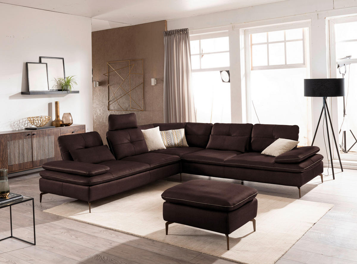 ECKSOFA in Echtleder Dunkelbraun  - Hellbraun/Dunkelbraun, Design, Leder/Metall (298/298cm) - Chilliano