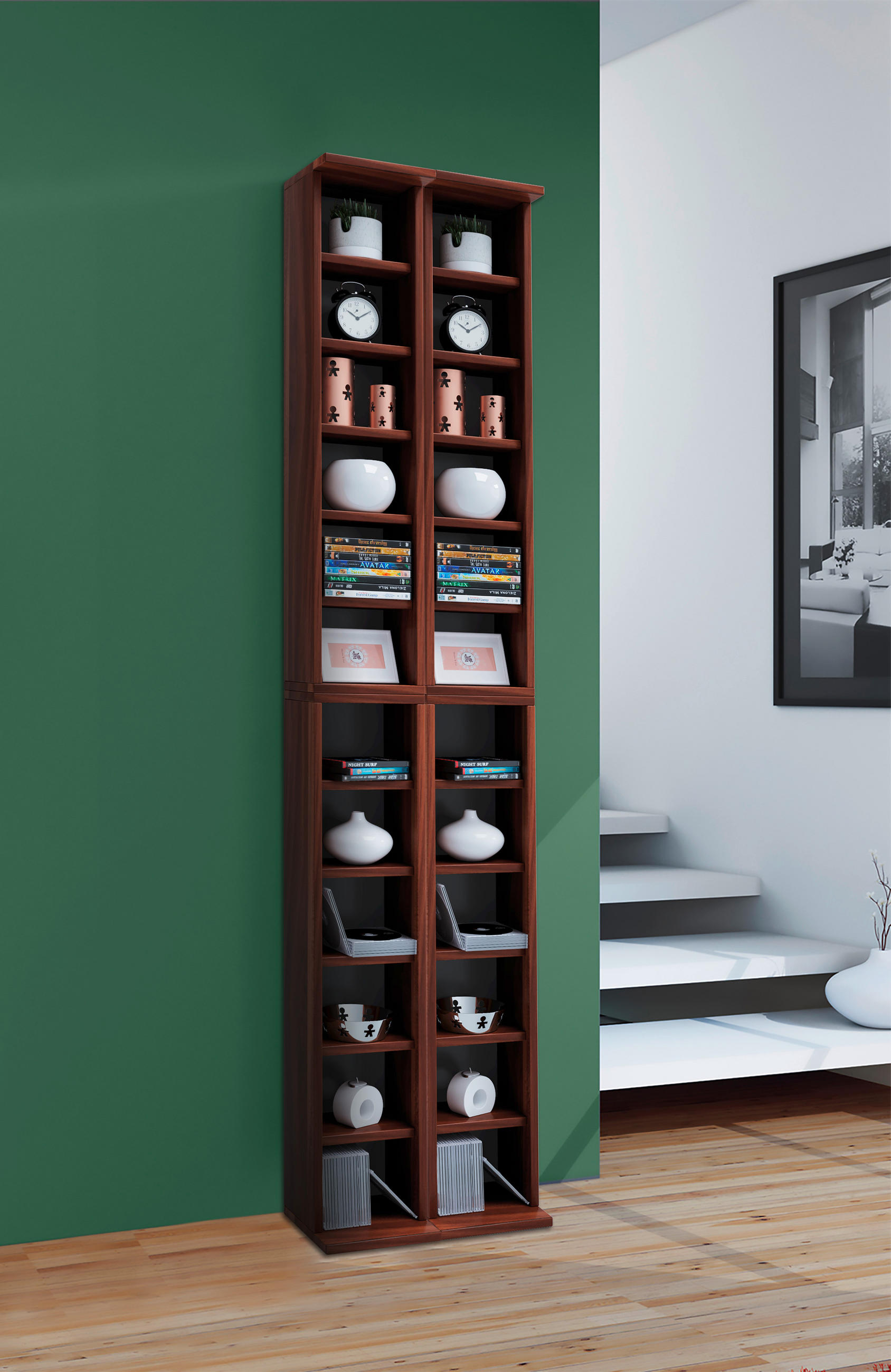 Thumbnail - Mid.you Cd-Regal, Nussbaum, Holzwerkstoff, 20 Fächer, 42x183x20 cm, Wohnzimmer, Regale, CD & DVD-Regale