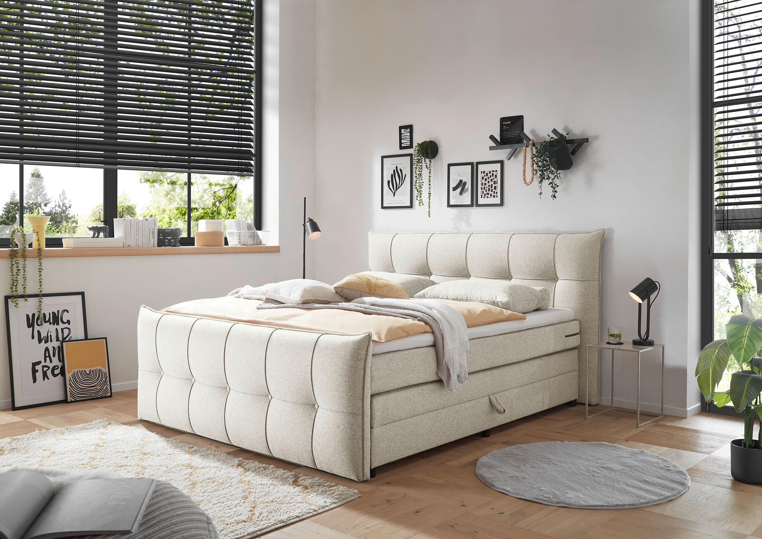 BOXSPRINGBETT 180/200 cm  in Creme  - Creme/Schwarz, MODERN, Holzwerkstoff/Kunststoff (180/200cm) - MID.YOU