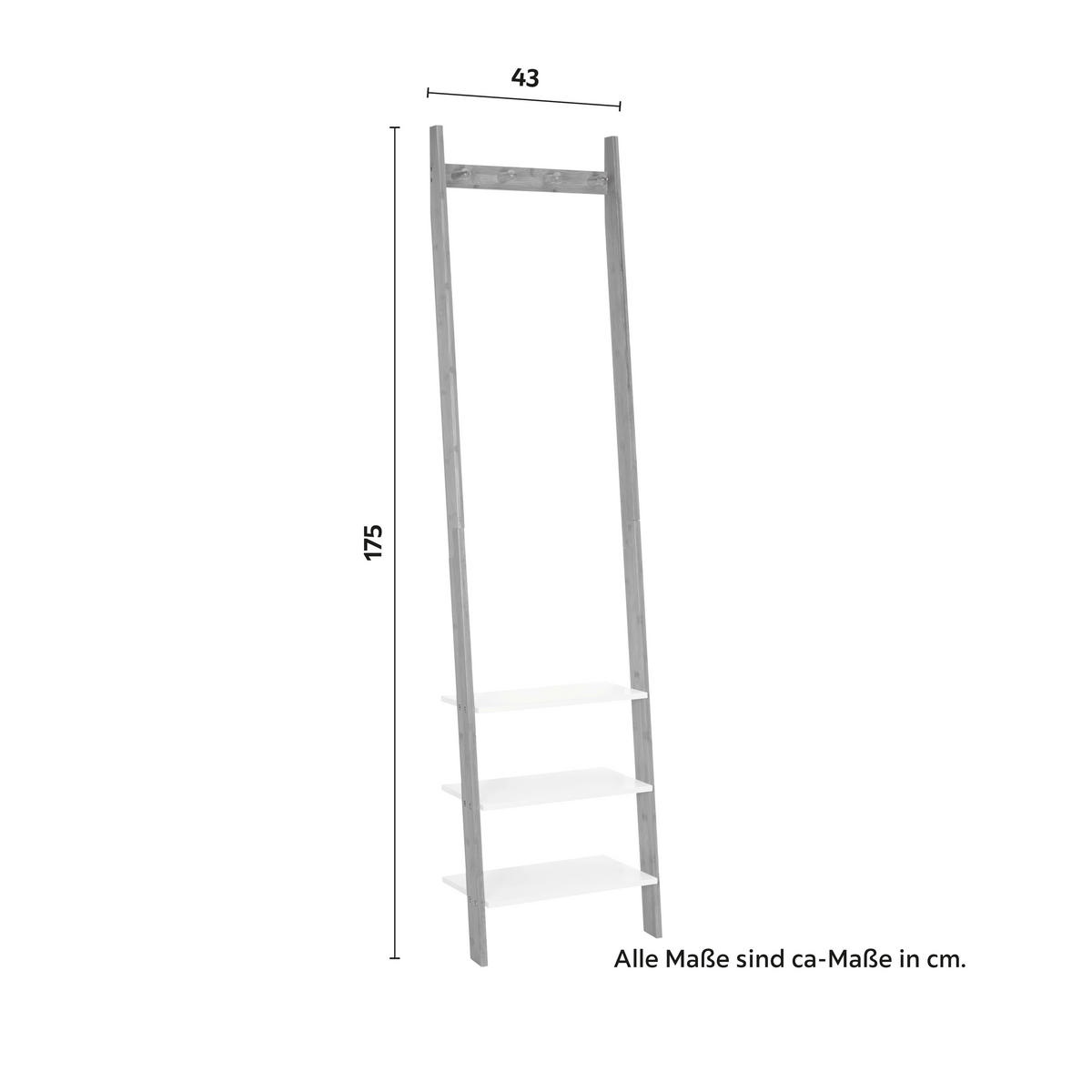 LEITERREGAL Naturfarben, Weiß  - Naturfarben/Weiß, MODERN, Naturmaterialien/Holzwerkstoff (43/175/25cm) - Bessagi Home