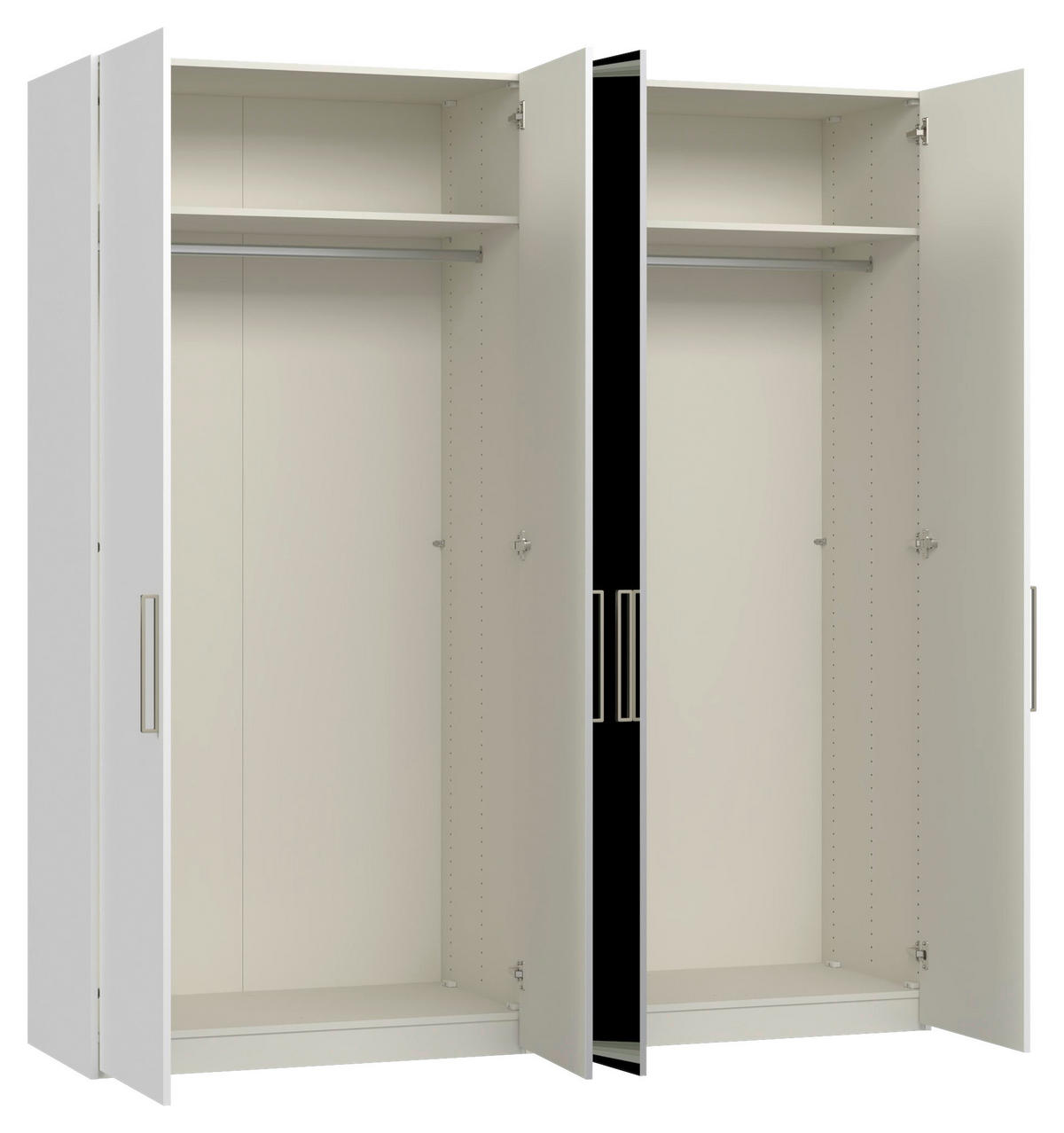 DREHTÜRENSCHRANK 203/220/59 cm,  in Weiß, 4-türig  - Edelstahlfarben/Weiß, Design, Glas/Holzwerkstoff (203/220/59cm) - Jutzler