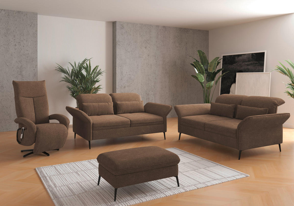 2,5-SITZER in Flachgewebe Hellbraun  - Hellbraun/Schwarz, KONVENTIONELL, Textil/Metall (189/92/123cm) - Sit & More