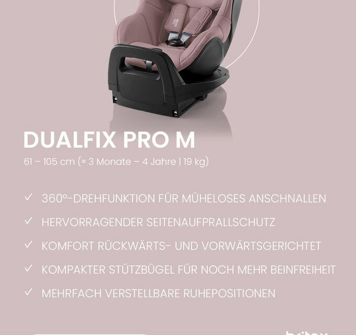 REBOARDER-KINDERSITZ Dualfix Pro M  - Altrosa, Basics, Kunststoff/Textil (44/48/74cm) - Britax Römer