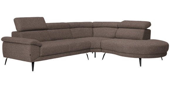 ECKSOFA in Velours Braun  - Schwarz/Braun, Design, Textil/Metall (299/264cm) - Novel