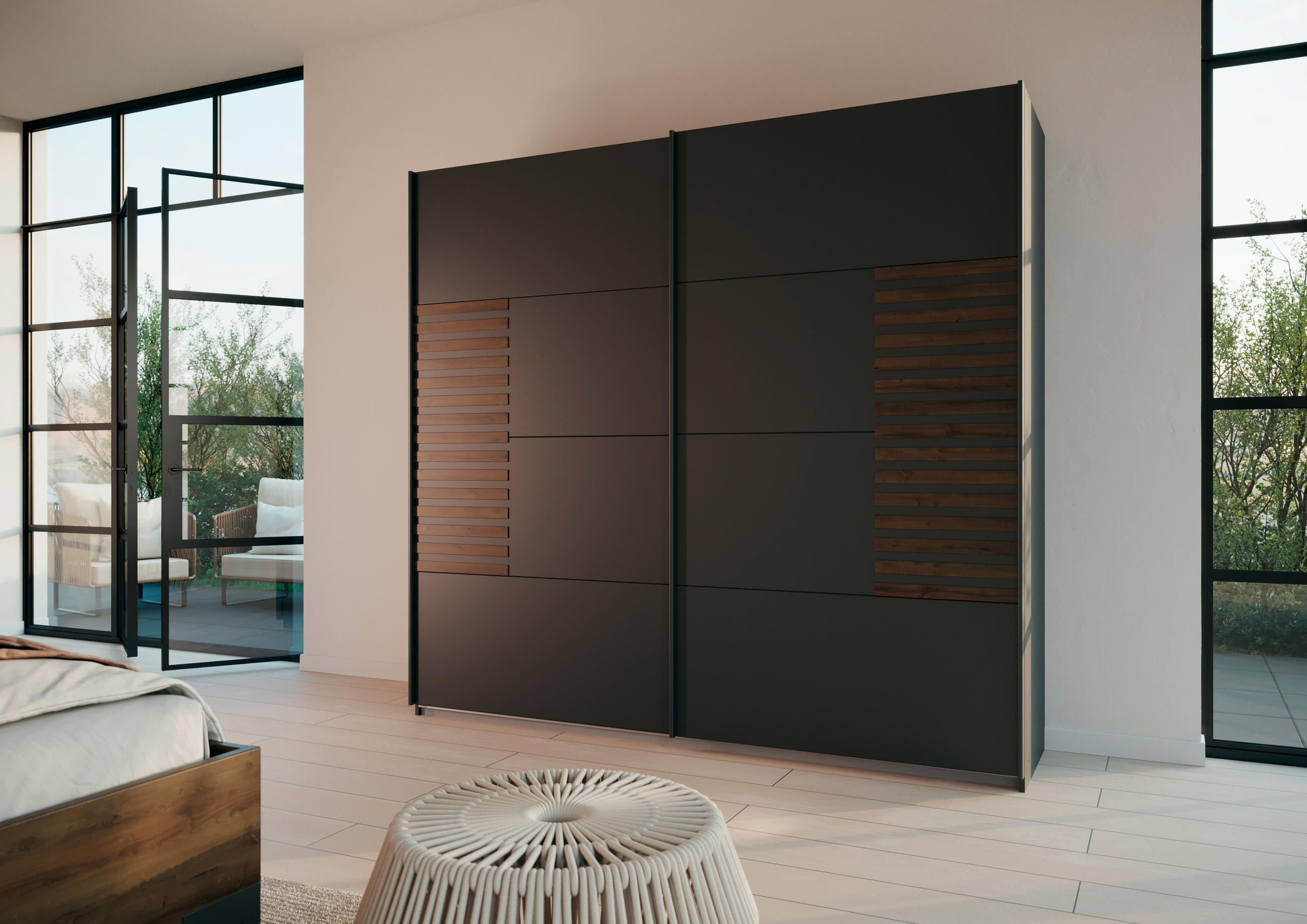 SCHWEBETÜRENSCHRANK 226/210/62 cm 2-türig Dunkelgrau, Eiche dunkel - Eiche dunkel/Dunkelgrau, MODERN, Holzwerkstoff/Metall (226/210/62cm) - Rauch Möbel