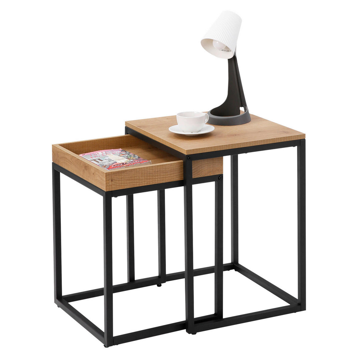 BEISTELLTISCHSET in Metall, Holzwerkstoff 40/38-45/51-55 cm  - Eichefarben, Basics, Holzwerkstoff/Metall (40/38-45/51-55cm) - Boxxx