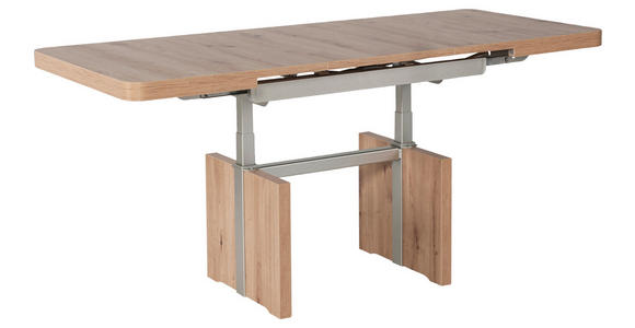 COUCHTISCH rechteckig Silberfarben, Wildeiche 110-150/68/53-72 cm  - Wildeiche/Silberfarben, Design, Holzwerkstoff (110-150/68/53-72cm) - Venda