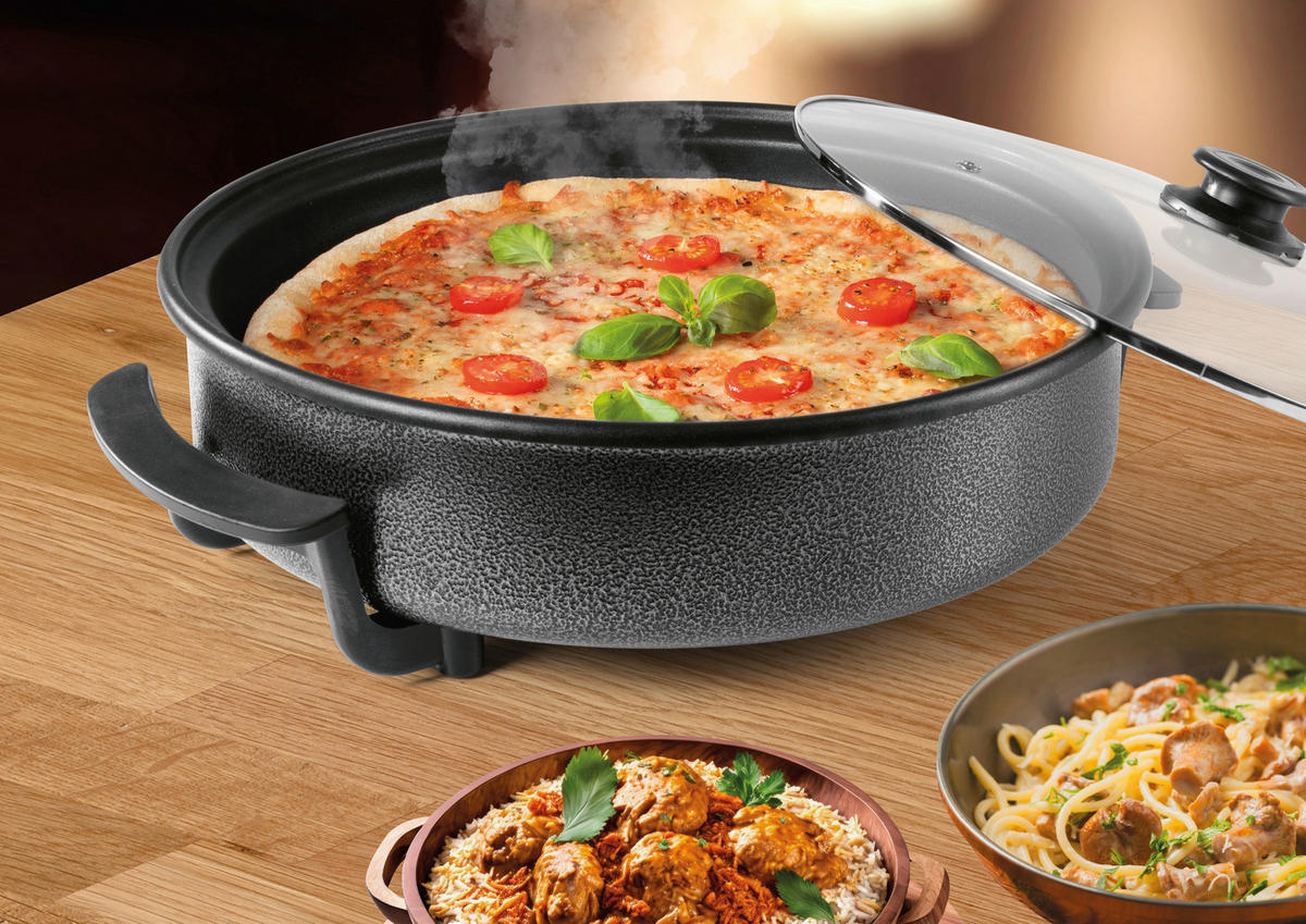 ELEKTRISCHE PFANNE GOURMETmaxx  - Schwarz, Basics, Glas/Kunststoff (41/45/17,5cm) - GOURMETMAXX