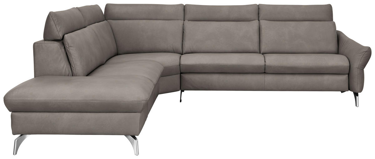 ECKSOFA in Echtleder Graubraun  - Edelstahlfarben/Graubraun, Konventionell, Leder/Metall (242/296cm) - Himolla Komfortklass