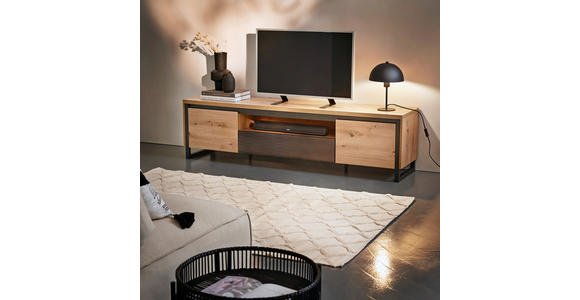 LOWBOARD in 188/48/40 cm - Eichefarben/Schwarz, Design, Holzwerkstoff/Metall (188/48/40cm) - Xora