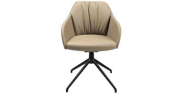ARMLEHNSTUHL in Aluminium Echtleder pigmentiert - Beige/Schwarz, Design, Leder/Metall (58/81,5-84,5/60cm) - Johann Jakob
