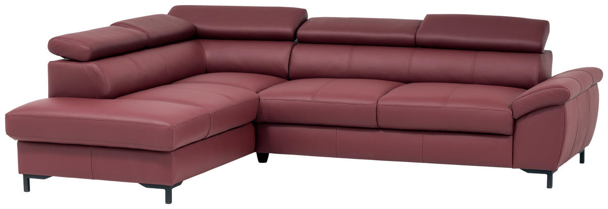 ECKSOFA Bordeaux Echtleder  - Bordeaux/Schwarz, Design, Leder/Metall (213/268cm)