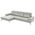 ECKSOFA in Echtleder Hellgrau  - Hellgrau/Schwarz, Design, Leder/Metall (193/328cm) - Dieter Knoll