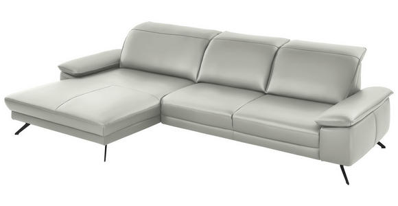 ECKSOFA in Echtleder Hellgrau  - Hellgrau/Schwarz, Design, Leder/Metall (193/328cm) - Dieter Knoll