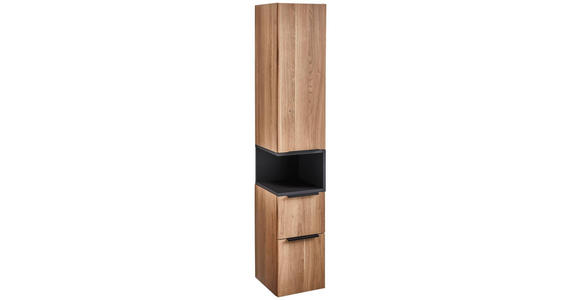 HOCHSCHRANK 30/160/30 cm  - Eichefarben/Schwarz, Design, Glas/Holzwerkstoff (30/160/30cm) - Novel