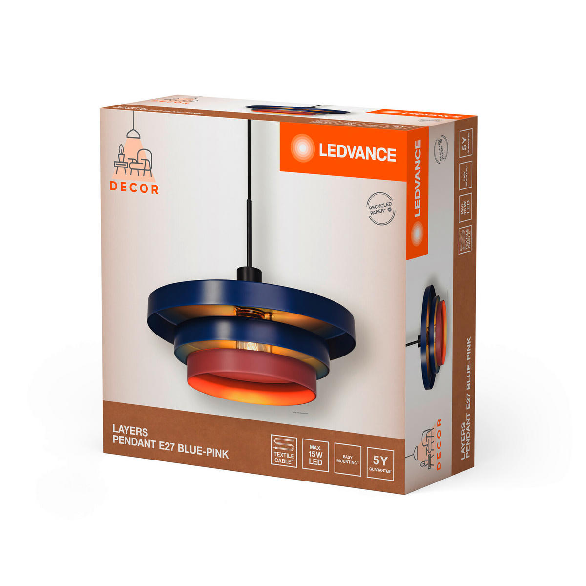 PENDELLEUCHTE 40/136 cm   - Rosa, KONVENTIONELL, Metall (40/136cm) - Ledvance