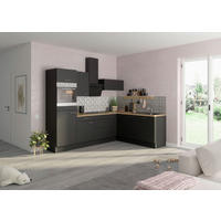 ECKKÜCHE 270/200 cm  in Anthrazit  - Edelstahlfarben/Eichefarben, Basics, Holzwerkstoff/Metall (270/200cm) - Optifit