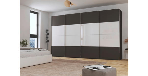 SCHWEBETÜRENSCHRANK  in Graphitfarben, Weiß  - Chromfarben/Graphitfarben, KONVENTIONELL, Glas/Holzwerkstoff (361/235/68cm) - Novel