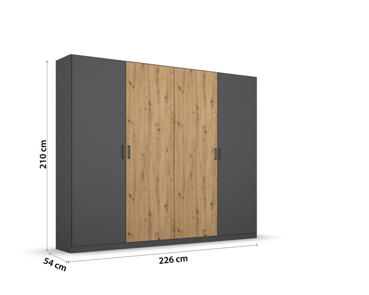 DREHTÜRENSCHRANK  in Grau, Eiche Artisan  - Eiche Artisan/Grau, MODERN, Holzwerkstoff/Kunststoff (226/210/54cm) - Rauch Möbel