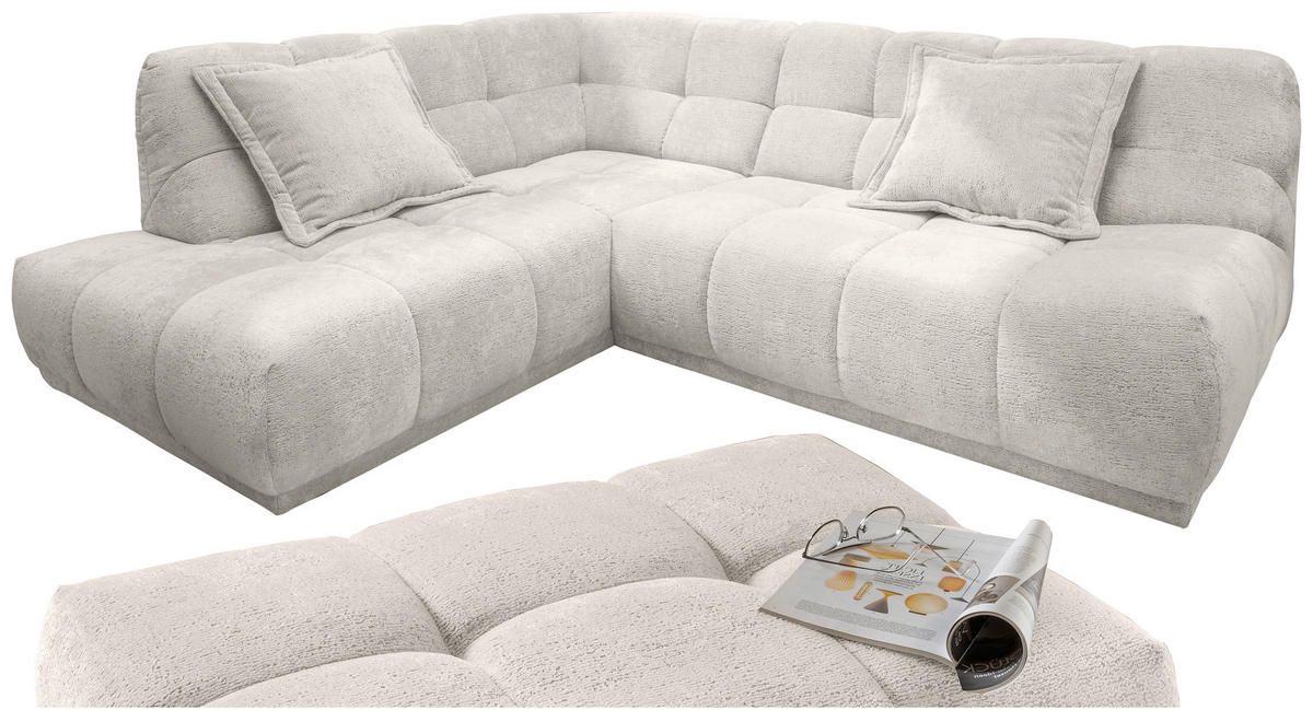 ECKSOFA Chenille Creme  - Creme/Schwarz, Modern, Kunststoff/Textil (203/254cm) - Livetastic