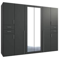 Drehtürenschrank mit Spiegel + in Graphitfarben  - Silberfarben/Graphitfarben, Basics, Holzwerkstoff (270/208/58cm) - MID.YOU