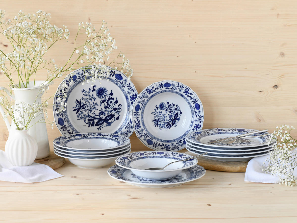 TAFELSERVICE Flora Zwiebelmuster 12-teilig  - Blau/Weiß, Design, Keramik - Creatable