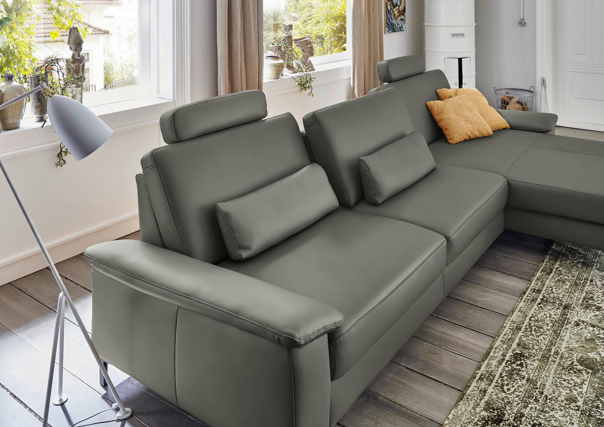 ECKSOFA in Echtleder Grau  - Schwarz/Grau, Design, Leder/Metall (334/176cm) - Dieter Knoll