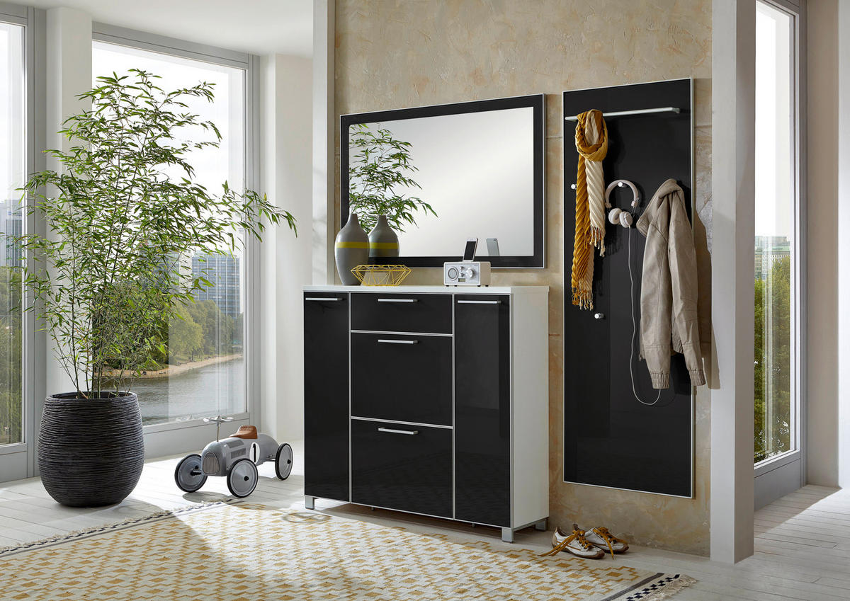 GARDEROBE 3-teilig  in 190/195/31 cm  - Weiss/Anthrazit, Design, Glas/Holzwerkstoff (190/195/31cm)