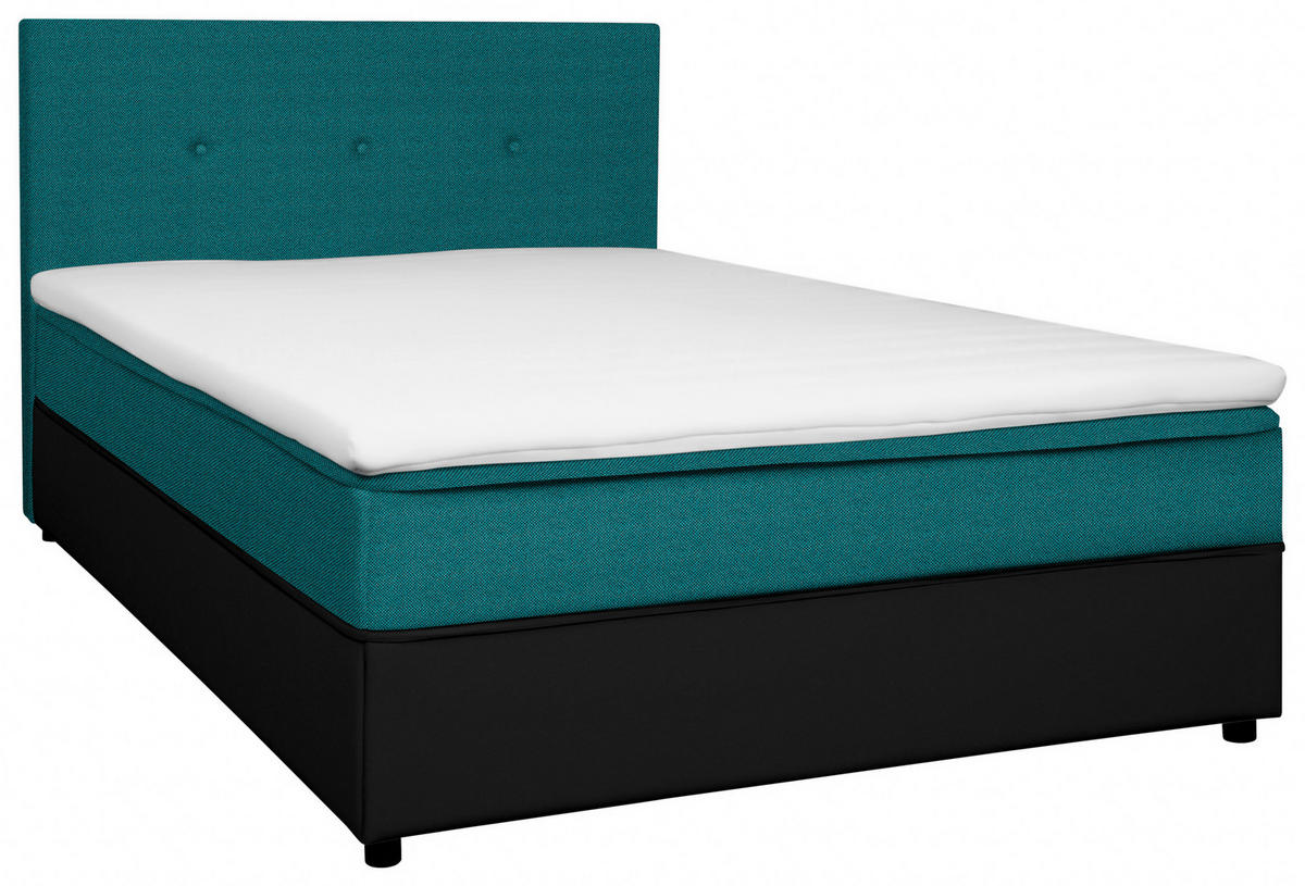 BOX-ÁGY 180/200 cm  fekete, türkiz  - türkiz/fekete, Konventionell, textil/fa (180/200cm) - Carryhome