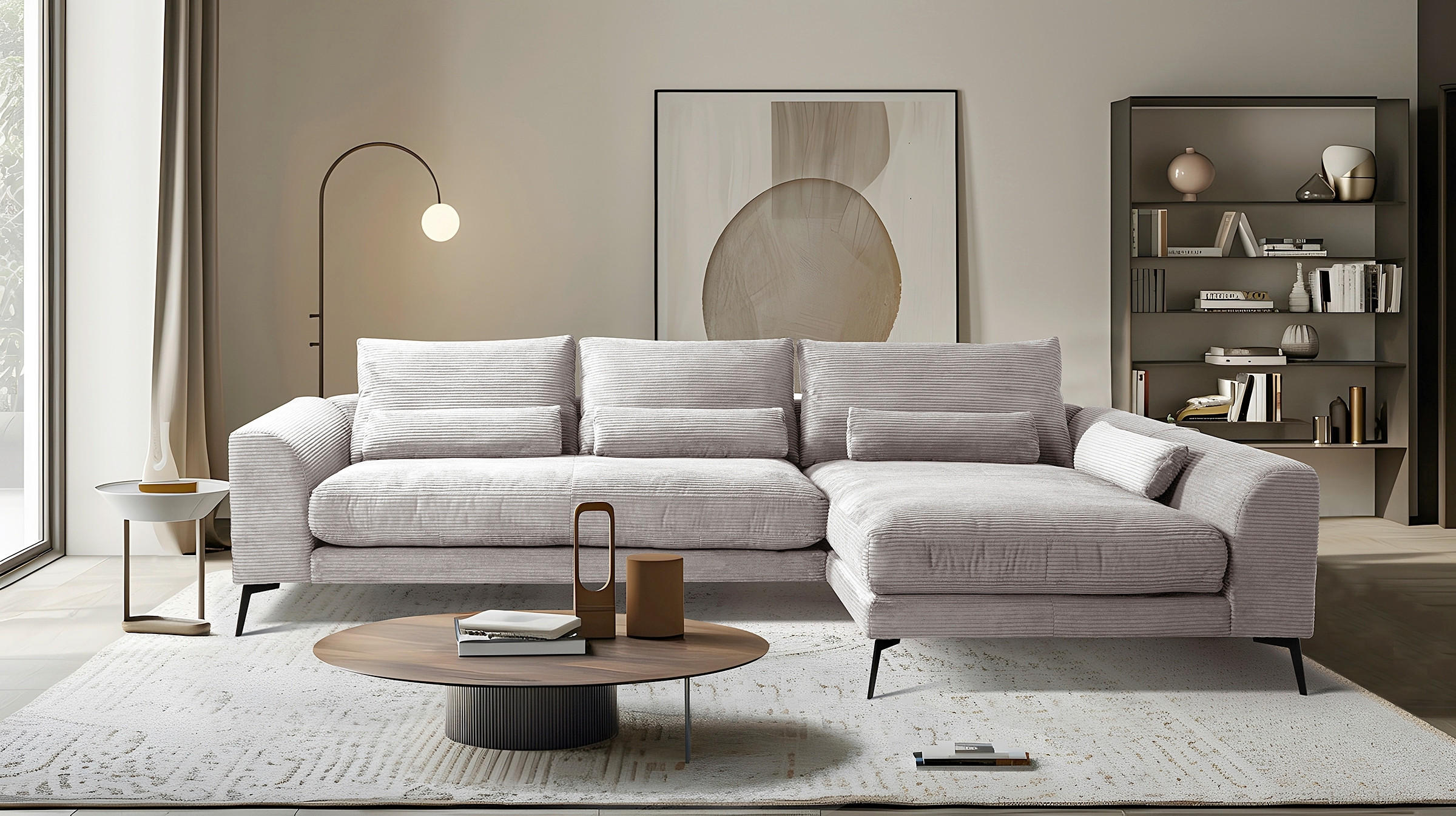 KUTNA GARNITURA tekstil  svijetlo siva   - svijetlo siva/crna, Design, tekstil/metal (313/172cm) - Livetastic