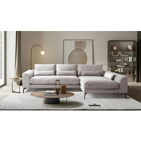 ECKSOFA  in Cord Hellgrau Nierenkissen, Rückenkissen  313/172 cm  - Hellgrau/Schwarz, Design, Textil/Metall (313/172cm) - P & B