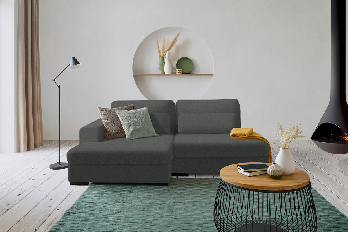 ECKSOFA in Chenille Anthrazit  - Anthrazit/Schwarz, Design, Kunststoff/Textil (158/223cm) - Lomoco