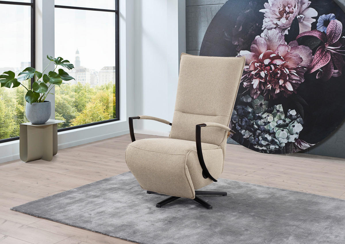 RELAXSESSEL Webstoff, Flachgewebe Relaxfunktion    - Beige/Schwarz, Design, Textil/Metall (66/110-114/84cm) - Moderano