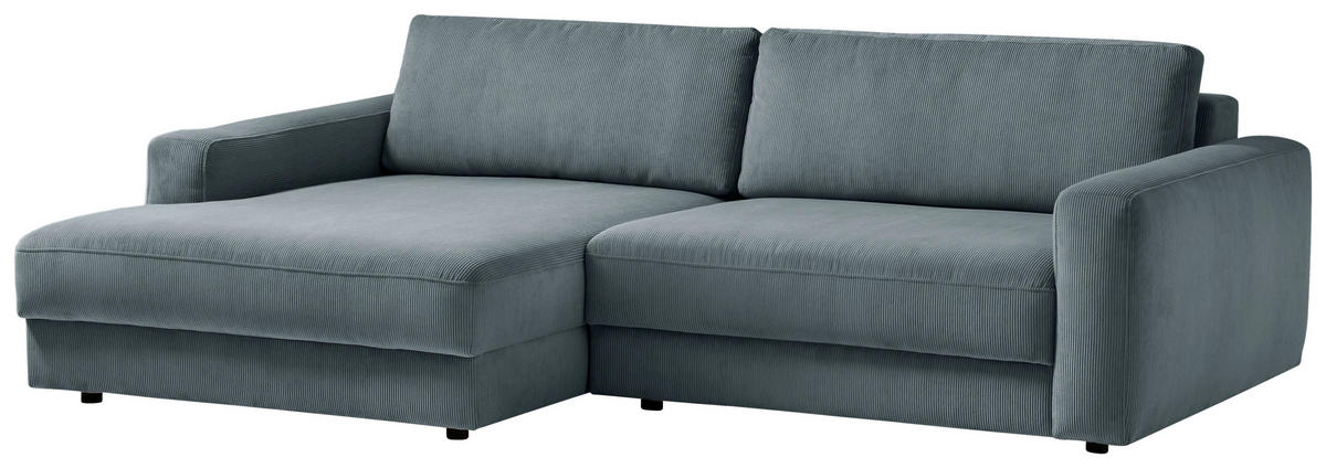 ECKSOFA BOURBON Blaugrau Cord  - Blaugrau/Schwarz, MODERN, Textil (176/250cm) - Trendmanufaktur