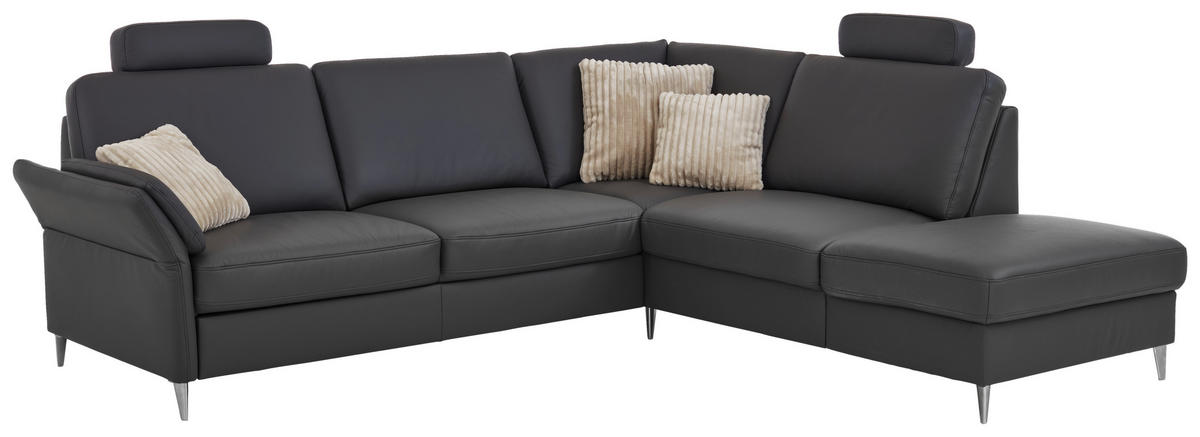 ECKSOFA Beldomo Premium in Echtleder Anthrazit  263/235 cm  - Anthrazit/Alufarben, KONVENTIONELL, Leder/Metall (263/235cm) - Beldomo Premium