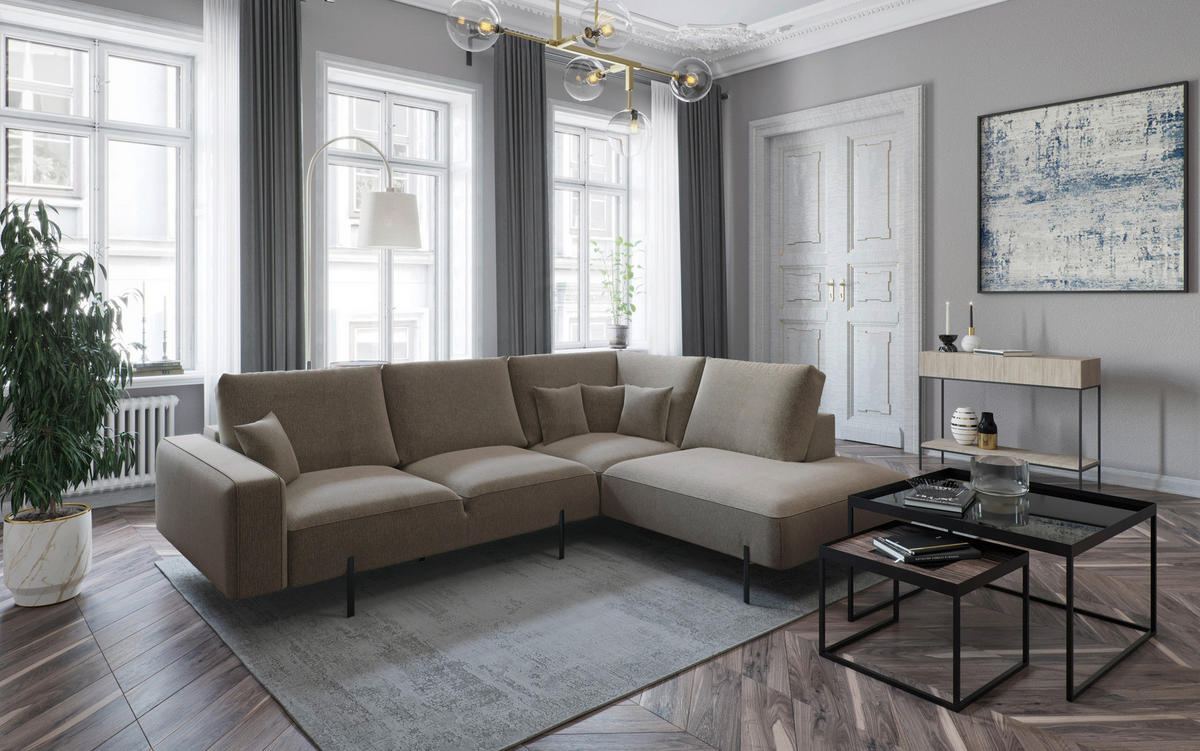 ECKSOFA in Flachgewebe Champagner  - Champagner/Schwarz, Design, Textil/Metall (280/223/223cm) - Livetastic