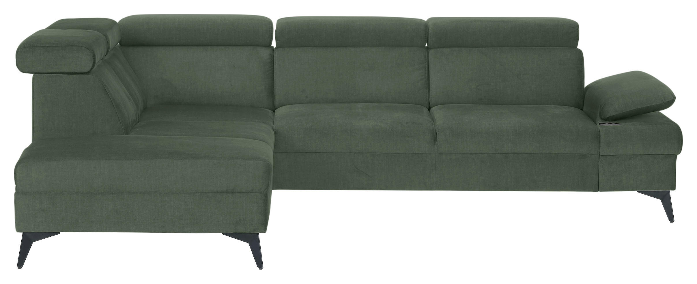 ECKSOFA Dunkelgrün Flachgewebe Rücken echt, Kopfteilverstellung, Sitzvorzug  - Dunkelgrün/Schwarz, MODERN, Textil/Metall (210/258cm) - Landscape