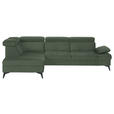 ECKSOFA Dunkelgrün Flachgewebe Rücken echt, Kopfteilverstellung, Sitzvorzug  - Dunkelgrün/Schwarz, MODERN, Textil/Metall (210/258cm) - Landscape