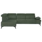 ECKSOFA Dunkelgrün Flachgewebe Rücken echt, Kopfteilverstellung, Sitzvorzug  - Dunkelgrün/Schwarz, MODERN, Textil/Metall (210/258cm) - Landscape