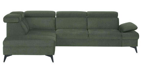 ECKSOFA Dunkelgrün Flachgewebe Rücken echt, Kopfteilverstellung, Sitzvorzug  - Dunkelgrün/Schwarz, MODERN, Textil/Metall (210/258cm) - Landscape