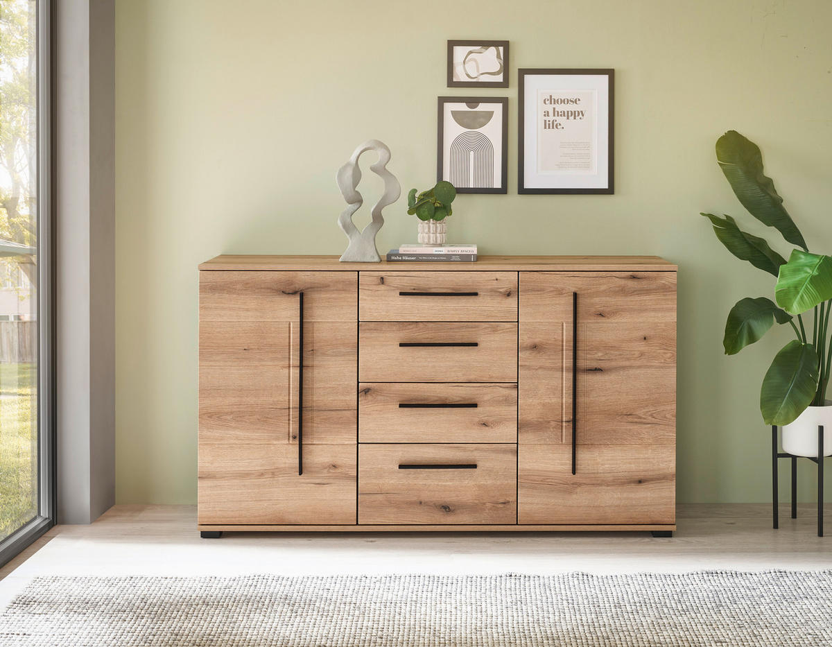 SIDEBOARD  150/86/42 cm 4 Schublade(n)  - Eichefarben/Schwarz, Design, Holzwerkstoff/Kunststoff (150/86/42cm) - Livetastic