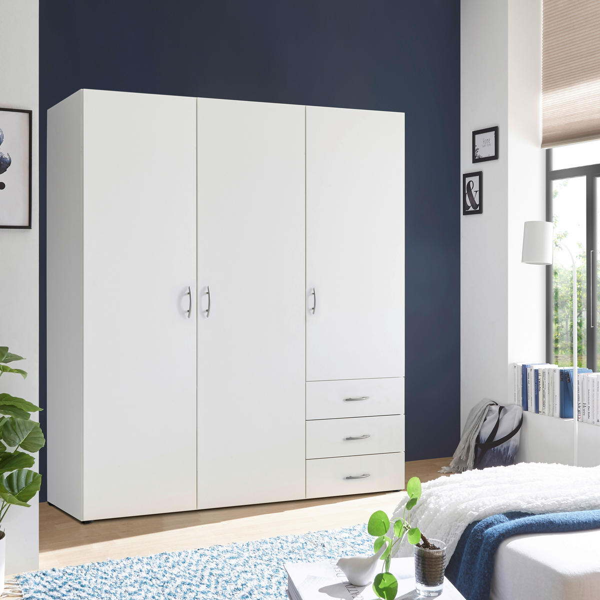 DREHTÜRENSCHRANK  in Weiß  - Silberfarben/Weiß, MODERN, Holzwerkstoff/Kunststoff (150/176/51,3cm) - MID.YOU