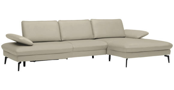 ECKSOFA in Echtleder Ecru  - Ecru/Schwarz, Design, Leder/Metall (325/157cm) - Dieter Knoll